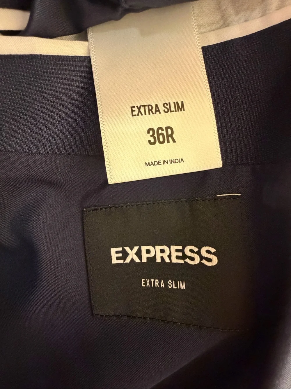 Express Men's Dark Navy Single-Breasted Two-Button Suit Jacket and Pants